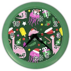 Colorful Funny Christmas Pattern Color Wall Clock by Semog4