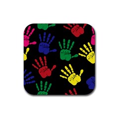 Handprints-hand-print-colourful Rubber Coaster (square) by Semog4