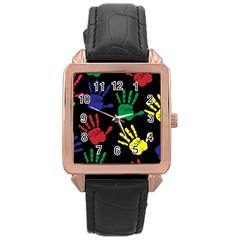 Handprints-hand-print-colourful Rose Gold Leather Watch  by Semog4
