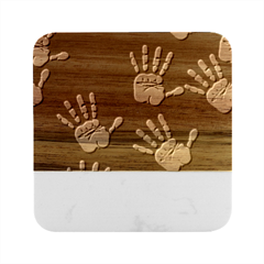 Handprints-hand-print-colourful Marble Wood Coaster (square) by Semog4