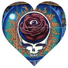 Grateful Dead Skull Rose Wooden Puzzle Heart by Semog4