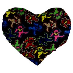 Grateful Dead Pattern Large 19  Premium Flano Heart Shape Cushions by Semog4