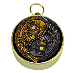 Yin Yang Owl Doodle Ornament Illustration Gold Compasses by Semog4