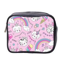 Beautiful Cute Animals Pattern Pink Mini Toiletries Bag (two Sides) by Semog4