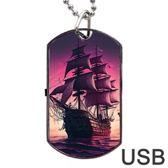 Ship Pirate Adventure Landscape Ocean Sun Heaven Dog Tag Usb Flash (one Side) by Semog4