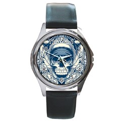 Skull Drawing Round Metal Watch by Salman4z