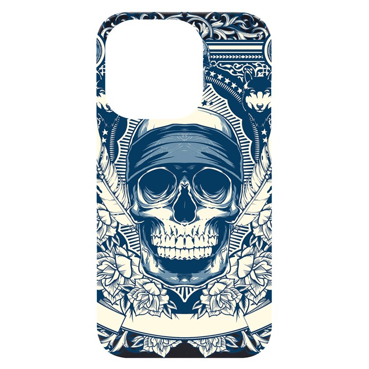 Skull Drawing iPhone 14 Pro Black UV Print Case