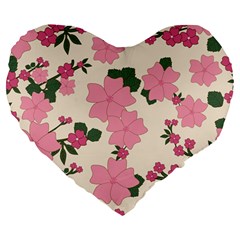 Floral Vintage Flowers Large 19  Premium Flano Heart Shape Cushions by Dutashop