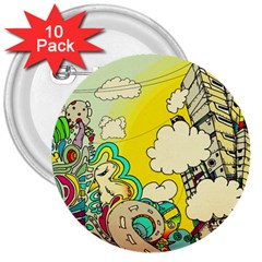 Doodle Wallpaper Artistic Surreal 3  Buttons (10 Pack)  by Salman4z