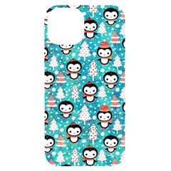 Blue Penguin Pattern Christmas Iphone 14 Black Uv Print Case