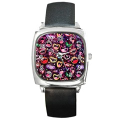 Funny Monster Mouths Square Metal Watch by Salman4z