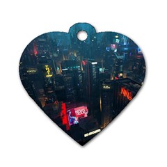 Cityscape Digital Art Dog Tag Heart (two Sides)