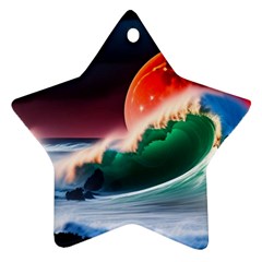 Sea Ocean Waves Rocks Sunset Artwork Star Ornament (two Sides) by Jancukart