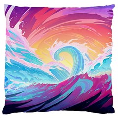 Waves Ocean Sea Tsunami Nautical 9 Large Premium Plush Fleece Cushion Case (one Side) by Jancukart