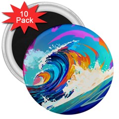 Tsunami Waves Ocean Sea Nautical Nature Water Art 3  Magnets (10 Pack)  by Jancukart