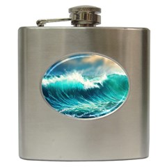 Waves Ocean Sea Tsunami Nautical Blue Hip Flask (6 Oz)