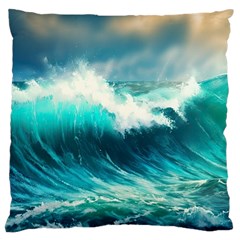 Waves Ocean Sea Tsunami Nautical Blue Large Cushion Case (one Side) by Jancukart