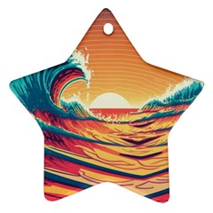 Waves Ocean Sea Tsunami Nautical 6 Star Ornament (two Sides) by Jancukart