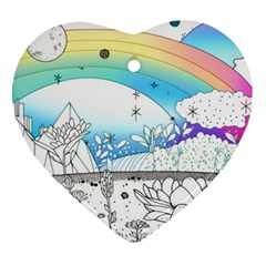 Rainbow Fun Cute Minimal Doodle Drawing 2 Ornament (heart)