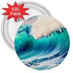 Tsunami Waves Ocean Sea Nautical Nature Water Art Ai Generated 3  Buttons (100 Pack)  by Jancukart