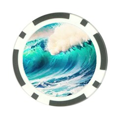 Tsunami Waves Ocean Sea Nautical Nature Water Art Ai Generated Poker Chip Card Guard by Jancukart