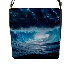 Thunderstorm Storm Tsunami Waves Ocean Sea Flap Closure Messenger Bag (l) by Jancukart