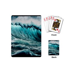 Tsunami Waves Ocean Sea Nautical Nature Water Blue Black Playing Cards Single Design (mini) by Jancukart