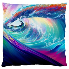 Waves Ocean Sea Tsunami Nautical Nature Water Large Cushion Case (one Side) by Jancukart