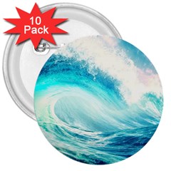 Tsunami Waves Ocean Sea Nautical Nature Water 8 3  Buttons (10 Pack) 