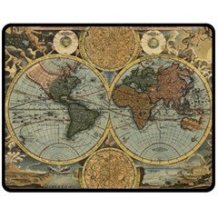 Vintage World Map Two Sides Fleece Blanket (medium) by Sudheng