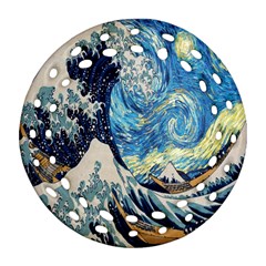 The Great Wave Of Kanagawa Painting Starry Night Van Gogh Round Filigree Ornament (two Sides) by Sudheng