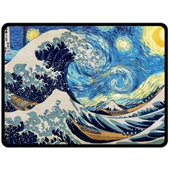 Starry Night Hokusai Van Gogh The Great Wave Off Kanagawa Two Sides Fleece Blanket (large) by Sudheng