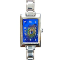 Blue Peacock Feather Rectangle Italian Charm Watch by Amaryn4rt