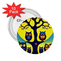 Owl Animal Cartoon Drawing Tree Nature Landscape 2 25  Buttons (10 Pack)  by Uceng