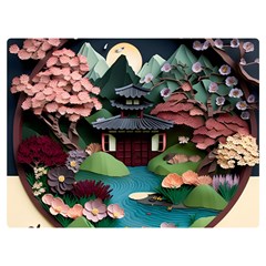 Japanese Garden Flowers Landscape Two Sides Premium Plush Fleece Blanket (extra Small) by danenraven