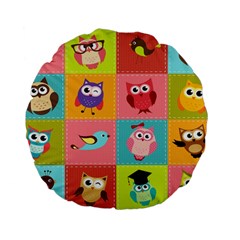 Owls Pattern Abstract Art Vector Cartoon Standard 15  Premium Flano Round Cushions by Salman4z