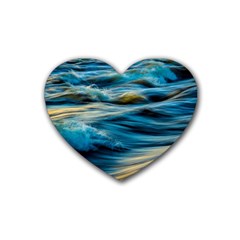 Waves Wave Water Blue Sea Ocean Abstract Rubber Heart Coaster (4 Pack)