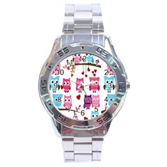 Owl Pattern Stainless Steel Analogue Watch