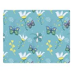Butterflies Flowers Blue Background Spring Pattern Two Sides Premium Plush Fleece Blanket (Large) 80 x60  Blanket Front