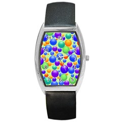 Background Pattern Design Colorful Bubbles Barrel Style Metal Watch