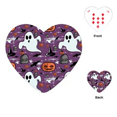 Pumpkin Ghost Witch Hat Halloween Sketch Holiday Playing Cards Single Design (heart) by Ravend