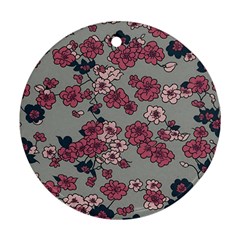 Traditional Cherry Blossom On A Gray Background Round Ornament (two Sides) by Kiyoshi88