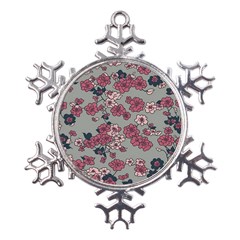 Traditional Cherry Blossom On A Gray Background Metal Large Snowflake Ornament by Kiyoshi88