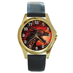 Dragon Round Gold Metal Watch