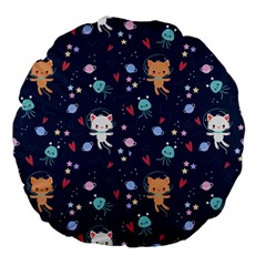 Cute Astronaut Cat With Star Galaxy Elements Seamless Pattern Large 18  Premium Flano Round Cushions by Salman4z