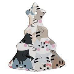 Cute Cat Couple Seamless Pattern Cartoon Christmas Tree Ornament (two Sides) by Salman4z