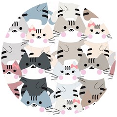 Cute Cat Couple Seamless Pattern Cartoon Wooden Puzzle Round by Salman4z