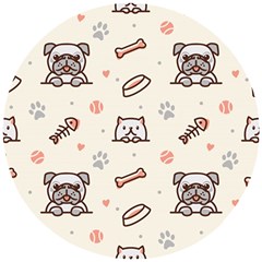 Pug Dog Cat With Bone Fish Bones Paw Prints Ball Seamless Pattern Vector Background Wooden Puzzle Round