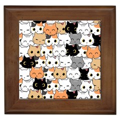 Cute-cat-kitten-cartoon-doodle-seamless-pattern Framed Tile by Salman4z