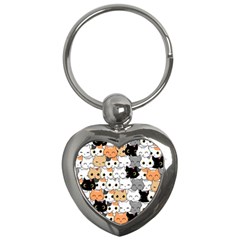 Cute-cat-kitten-cartoon-doodle-seamless-pattern Key Chain (heart) by Salman4z